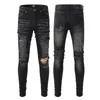 Mens Jeans Designer Jeans för Mens AM Fashion Brand Stereoskopiska skärande motorcykelbyxor Vintage Multi Pockets Slim Fit Elastic Wrinkled Plained Stacked Jeans Men