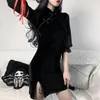 Casual Dresses Women Gothic Dress Sling Punk Fold Patchwork Halloween Evening