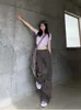 Pantalon Femme Capris QWEEK Y2K Kaki Cargo Parachute Pantalon Femme Harajuku Mode Coréenne Surdimensionné Gris Pantalon Large Femme Années 90 Rétro Tactique 230321