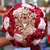 Fleurs de mariage vin rouge blanc Satin Rose mariée et demoiselle d'honneur main Bouquet romantique accessoires fête décoration fleur