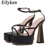 Topp Extreme Women Sandals Platform High Heels Fall Best Street Look Kvinnor Square Head Open Toe Clip-On Strappy Shoes 230306