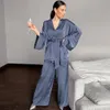 Women's Sleepwear Pajama Sets Robes With Sashes Sexy Sleepwear Women Solid Satin Home Suit Wedding Night Silk Loungewear Loose Nightwear Pant Sets 230321