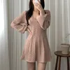 Sıradan Elbiseler Sonbahar Kış Uzun Kollu Örgü Elbise Kadınlar Kore v Boyun kazak Kadın 2023 Düz renkli Tek Parçalı Bayanlar