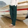 Men's Pants 2023 Male Cotton Linen Large Size White Trousers Casual Home Straight Trousers Solid Beach Black 230320