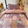 Zestawy pościeli Kawaii Rabbit Printed Linen Floral Caste Cover Phillcase Set Figule Single Queen King Size 230321