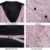 Coletes masculinos rosa paisly terno colete conjunto 5 pcs smoking colete e gravata bolso quadrado abotoaduras gravata clipes para casamento homens roupas blazer colete 230321