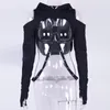 Women's T Shirts Women Black Short Top Spring Ins Sexy Crop Tops Gothic Woman Clothes Female Off-the-shoulder Long Sleeve Cosplay Costumes