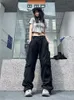 Pantalon Femme Capris QWEEK Y2K Kaki Cargo Parachute Pantalon Femme Harajuku Mode Coréenne Surdimensionné Gris Pantalon Large Femme Années 90 Rétro Tactique 230321