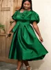 Plus storlek klänningar grön klänning vintage party elegant fyrkantig hals puffy hög midja veckad flödig blygsam bröllop gäst födelsedagsklänningar 2023