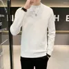 Chandails pour hommes Qiu Dong beaux vêtements pour hommes classique mince mode couleur pure chandail demi-col haut bas sans doublure vêtement supérieur long