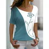 Women's T Shirts 2023 Women's T-shirt Oregelbundet V-Neck Design Y2K Fashion Trend Summer Short Sleeve Sexig halsringning 3D Flower Mönster