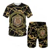 Herrespår sommar gyllene mönster lejon huvud tryckt män t-shirtshorts 2-stycken set casual kostym herrens träning 230321