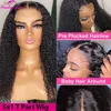 Synthetic Wigs Kinky Curly Human Hair Lace Wig 13x1 t Part Deep Transparent s for Women 180% Density Brazilian Remy 230227