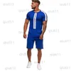 Tracksuits voor heren lncdis sport dunne sets casual heren pakken heren zomervrijcompetituur mode kleur botsing korte mouw shorts heren tracksuit set Q1 T230321