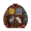 남자 재킷 자수 대표팀 재킷 남자 여자 편지 편지 겨울 미국 야구 재킷 힙합 코트 두꺼운 따뜻한 아웃복 파파 브라운 230321