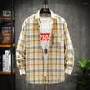 Männer Casual Hemden Frühling Und Herbst Hong Kong Stil Mode Plaid Revers Langarm Hemd Männer Lose Einreiher jacke Flut