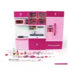 Kitchens Play Food Kids Large Children /27S Kitchen With Sound And Light Girls Pretend Cooking Toy Set Pink Simation Cupboard Gift Dhae1