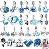 Ciondoli in argento 925 per braccialetti con ciondoli Pandora firmati per donna Ciondoli con conchiglia oceanica Plata De Ley Argento 925 Delfino blu Coda di sirena