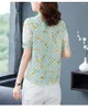 Kadın bluzları çiçek küçük gömlek kadın kısa kollu 2023 yaz kaseti v boyun moda dantel okyanus mizaç asil bluz üstü
