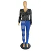 Bloups feminina Pu Faux Leather Blusa Mulheres outono Inverno Manga longa V Camisas de bandagem de colarinho