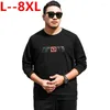 Herr t-skjortor 4x plus 8xl 6xl 5xl elastisk cottonspandex o-hals långärmad t-shirt toppar pajamas hemkläder skjorta modemens mans man