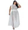 Plus Size Dresses with Sashes Summer Ruffle Sleeve Women Clothing Dress Maxi Sexy See Through Wholesale Dropshipping 230307