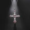 Pendant Necklaces Gothic Crystal Cross Necklace Colorful Charm Lady Silver Plated Pendant Necklace For Women Y2K Jesus Fashion Jewelry Accessories Z0321