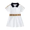 Summer Baby Girls DressWith Bowknot Cotton Kids Turn-Down Collar Short Sleeve Dress Cute Girl Plaid Skirt Children Clothes Age 1-6 Years