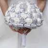 Dekoratif çiçekler büyük boy gelin nedime düğün buketleri gümüş elmas ipek yapay güller el yapımı kilise dekorasyon w228a