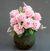 Decorative Flowers Artificial Fake Roses Bouquet Blue White Silk Rose Flower Wedding Decoration Accessories Home Decor