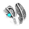 Mode Boheemse sieraden Turquoise Feather Ring Women Party Boho Accessoires Huwelijksgeschenken Verstelbare ringen voor vrouwen