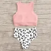 Women's Swimwear Women's Bikini Set Two Piece Knot Front Crop Top Swimsuit With Floral Bottom Swimming Shorts Boys