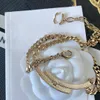 18K Gold Plated Brass Copper Necklace Fashion Women's Designer Double Letters Necklaces Choker Pendant Chain Crystal Imitation Pearl Wedding Jewelry Accessories