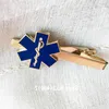 Manşet bağlantıları paramedikon doktor kravat klipleri hemşirelik ambulans mavi emaye bağları çubuk yılan sembolü Metal Yıldız Link Link 230320