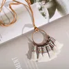 Pendant Necklaces Women Charm Ethnic Tibetan Tassel Necklace Alloy Round Long Leather Sweater Rope Chain Clothing Jewelry Accessories