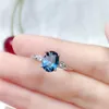 Cluster Rings LeeChee Natural Topaz Ring 6 8MM London Blue Fine Jewelry For Women Wedding Engagement Gift Real 925 Sterling Silver