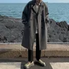 Men's Wool Autumn And Winter Solid Color Long Windbreaker Men's Coat Fashion Casual Loose Double Row Button Knee Length 5XL