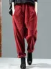 Женские брюки Капри Великолепные однотонные шаровары для легкого стиля Вельвет с эластичной резинкой на талии Длинные карманы Женские брюки Свободный размер 5XL 230321