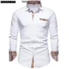 Erkekler Sıradan Gömlek Parklees Sonbahar Ekose Patchwork Resmi Gömlek Erkekler İnce Uzun Kollu Beyaz Düğme Up Gömlek Elbise Ofis Camisas 230321