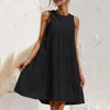 Casual Dresses 6 Colors Women Comfy High Quality Solid Sleeveless Sundress O Neck A Line Pleated Mini Short Dress Fast