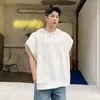 Herr hoodies Summer Wear: Personlig axelkudde Design Män lös ärmlös huva tröja Youth Korean Casual Coat