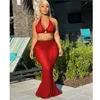 Work Dresses Long Skirt Suit 2023 Spring African Clothing 2 Piece Sets Women Outfit Slim Sexy Halter Neck Tube Top Mesh Beach 3XL