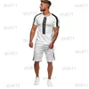 Tute da uomo LNCDIS Sport Set sottili Casual Abiti da uomo Uomo Estate Tempo libero Moda Colore Collisione Pantaloncini manica corta Uomo Tuta Set Q1 T230321