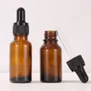 Empty Brown Glass Bottles with Dropper Cosmetic Oil Packaging with Black Screw Cap