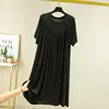 Casual Dresses Super Soft Bekväm kort ärm Löst pyjamas klänning Kvinnlig koreansk V-formad lång nattdress Modal Bottoming Night Shirt