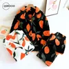 Women's Sleepwear QSROCIO Women's Pajamas Set Warm Flannel Orange Print Sleepwear Casual Homewear V Neck Nightwear Femme for Winter 230321