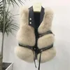 Chalecos de mujer Faux Fur chaleco de chaleco de chaleco sin mangas slim pu cuero ropa exterior high streush una pieza de una pieza