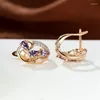 Boucles d'oreilles créoles Vintage mode violet cristal trois pierres Clip sur mariage fiançailles Banquet pour femmes cadeau d'anniversaire