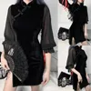 Casual Dresses Women Gothic Dress Sling Punk Fold Patchwork Halloween Evening