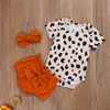 Kleidung Sets MaBaby 024M Leopard Neugeborenen Baby Mädchen Kleidung Set Kurzarm Strampler Bogen Pumphose Shorts Outfits Sommer BABY Z0321